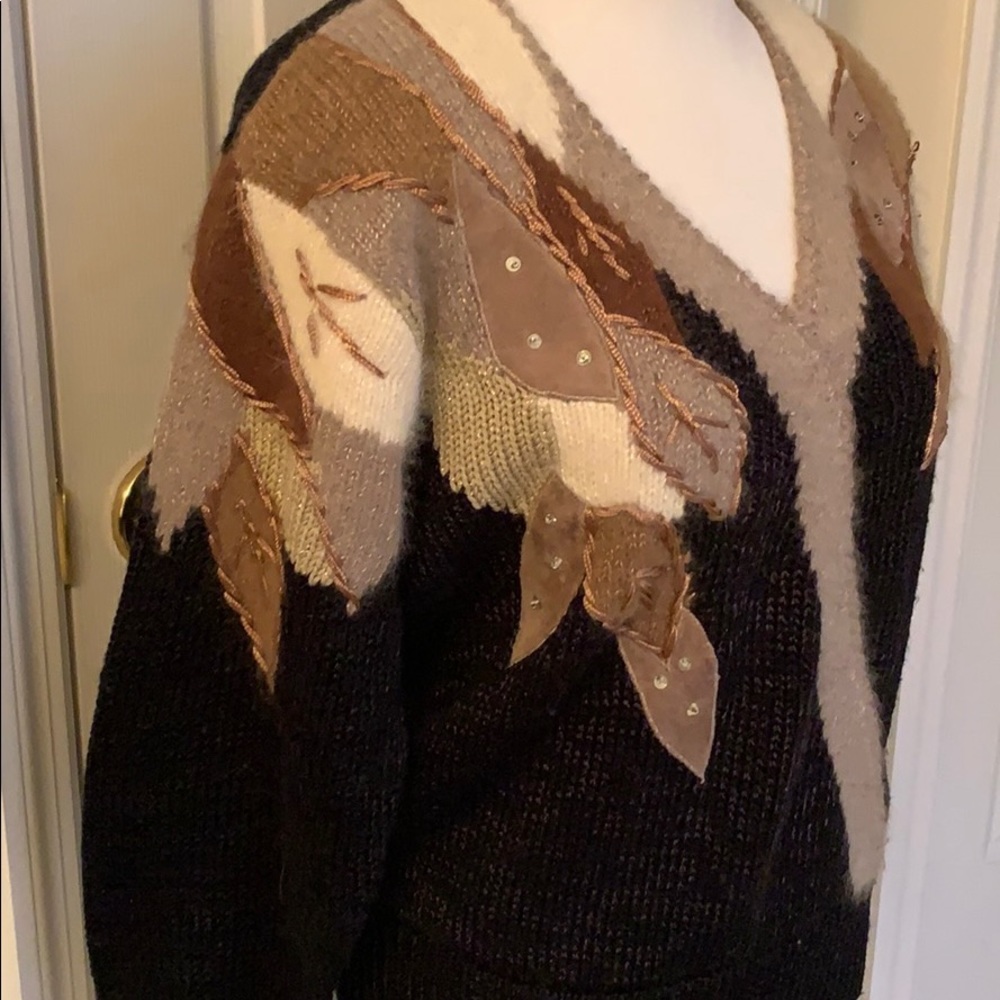 Vtg GINENNE Knit Sweater With patches GORGEOUS - Picture 3 of 12